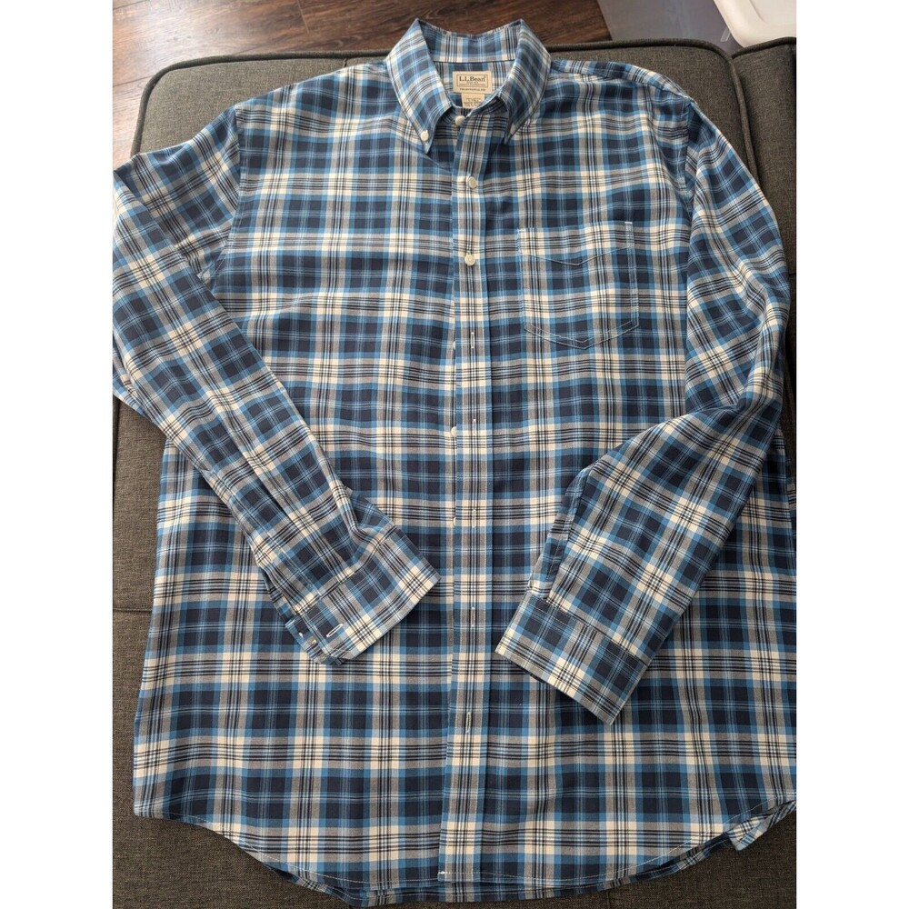 LL BEAN MENS long sleeve shirt PLAID TRADITIONAL FIT size Large TALL
